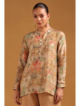 Soch - Womens Beige Silk Berry Botanical Tunic