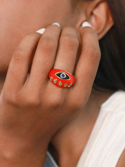 Pipa Bella by Nykaa Fashion - Red Enamel Evil Eye Ring