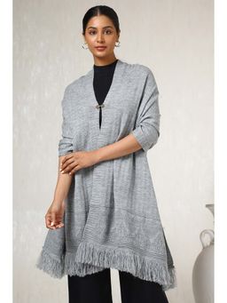 Soch - Womens Grey Acrylic Woven Design Shawl