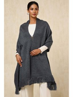 Soch - Womens Charcoal Acrylic Woven Design Shawl