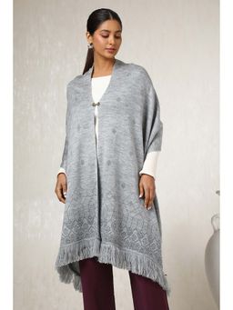 Soch - Womens Grey Acrylic Woven Design Shawl