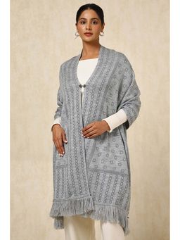 Soch - Womens Grey Acrylic Woven Design Shawl