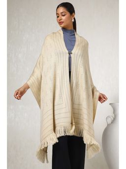 Soch - Womens Beige Acrylic Woven Design Shawl