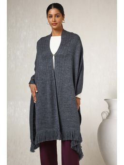 Soch - Womens Charcoal Acrylic Woven Design Shawl