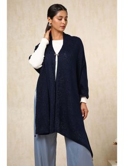 Soch - Womens Navy Blue Acrylic Woven Design Shawl