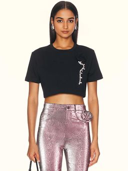 AREA - Crystal Rosette Cropped T-Shirt