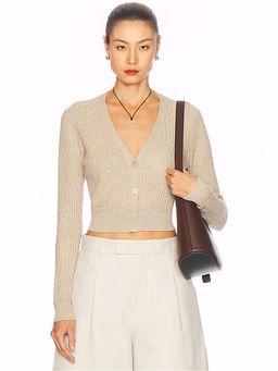 Enza Costa - Linen Open Knit Cropped V-Neck Cardigan