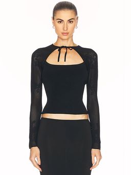 fleur du mal - Lace Pointelle Knit Decolette Top