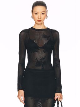 fleur du mal - Lace Pointelle Long Sleeve Top