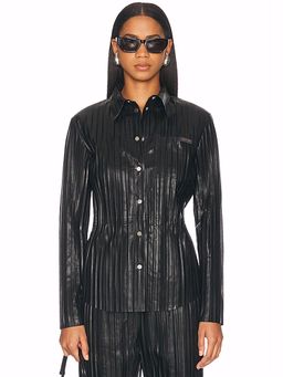 Helmut Lang - Pleated Leather Button Up Top