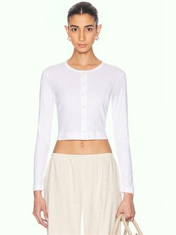 LESET - Pointelle Crop Cardigan