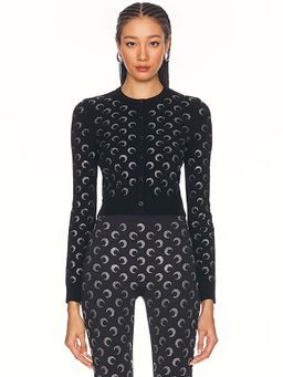 Marine Serre - Moon Rhinestone Knit Fitted Cardigan