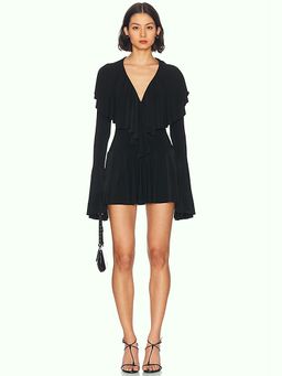 Norma Kamali - Long Sleeve Deep V Ruffle Mini Dress