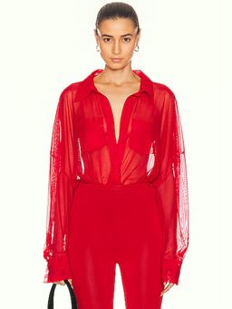 Norma Kamali - Super Oversized Boyfriend Shirt Bodysuit