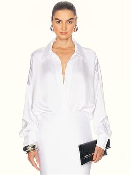 Norma Kamali - Super Oversized Boyfriend Shirt Bodysuit