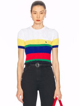 POLO RALPH LAUREN - Striped Cable Short-sleeve Sweater