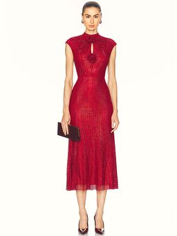 self-portrait - Rhinestone Fishnet Midi Dress