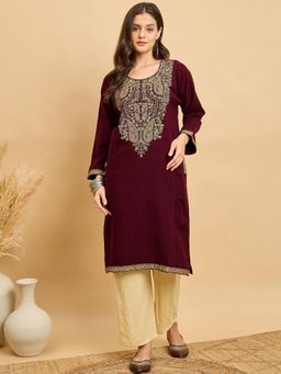 CLAPTON - Wine Embroidered Kashmiri Phiran