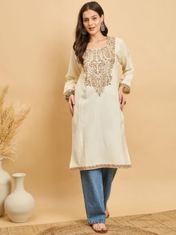 CLAPTON - Off White Embroidered Kashmiri Phiran