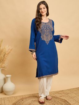 CLAPTON - Navy Blue Embroidered Kashmiri Phiran