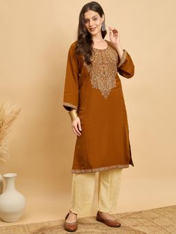 CLAPTON - Brown Embroidered Kashmiri Phiran