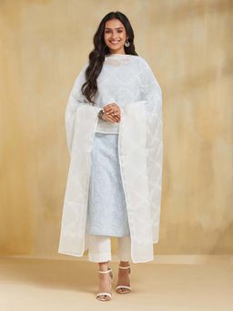 Fabindia - White Embroidered Dupatta