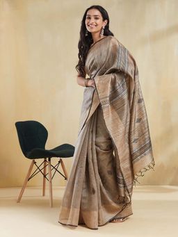 Fabindia - Beige Woven Saree with Unstitched Blouse