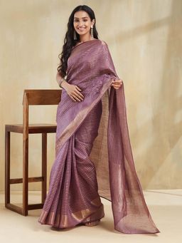 Fabindia - Purple Woven Saree with Unstitched Blouse
