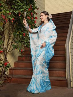 Stylum - Blue Tie & Dye Saree with Unstitched Blouse
