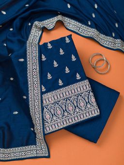 Koskii - Blue Embroidered Unstitched Kurta and Bottom with Dupatta (Set of 3)