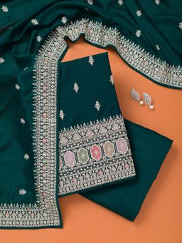Koskii - Green Embroidered Unstitched Kurta and Bottom with Dupatta (Set of 3)
