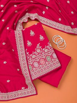 Koskii - Pink Embroidered Unstitched Kurta and Bottom with Dupatta (Set of 3)