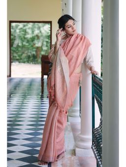 Dressfolk - Pink handwoven saree with silver zari