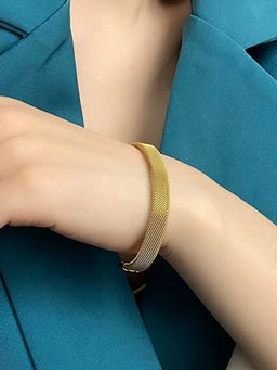 Jewels Galaxy - Men Gold Plated Stainless Steel Anti Tarnish Mesh Statement Cuff