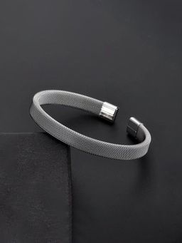 Jewels Galaxy - Men Silver Plated Stainless Steel Anti Tarnish Mesh Statement Cuff