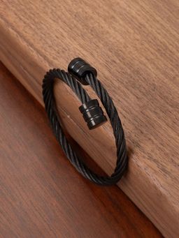 Jewels Galaxy - Men Black Silver Plated Stainless Steel Anti Tarnish Rope Design Cuff