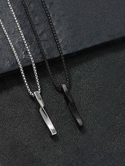 Jewels Galaxy - Men Black And Silver Plated Stainless Steel Necklace