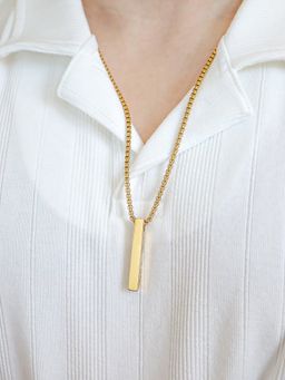 Jewels Galaxy - Men Gold Plated Stainless Steel Bar Shaped Pendant Necklace