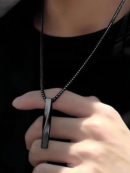 Jewels Galaxy - Men Silver Plated Stainless Steel Black Twisted Bar Shaped Pendant Necklace