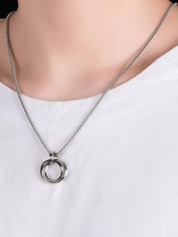 Jewels Galaxy - Men Silver Plated Stainless Steel Triple Rings Circular Pendant Necklace