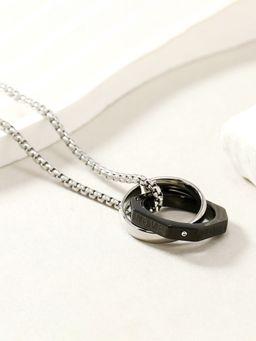 Jewels Galaxy - Silver Plated Stainless Steel Anti Tarnish Black Pendant Necklace