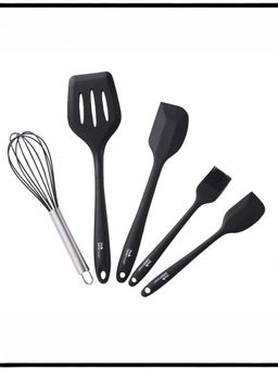 The Better Home - 5 Piece Kitchen Utensils Set (Black)- Silicone Iron