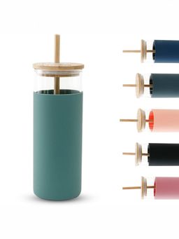 The Better Home - 450ml Borosilicate Tumbler with Sleeve and Bamboo lid Straw Green