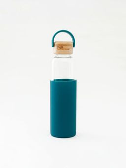 The Better Home - 550ml Borosilicate Bottle with Sleeve and Bamboo lid Aqua