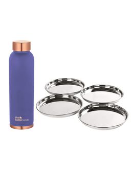 The Better Home - Set of 2-Copper 950ml Bottle Purple and 4 pcs Big Plate Set
