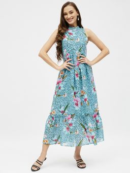 Kibo - Womens Georgette Printed Frilled Maxi Dress