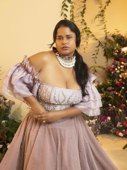 Saanjh by Lea - Noor Mauve Ruffle Organza Corset Blouse