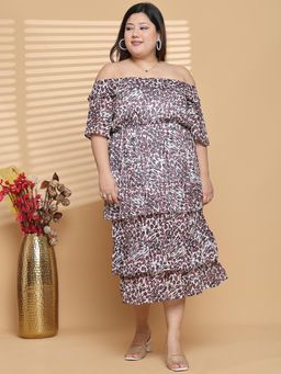 theRebelinme - Plus Size Women Leopard Animal Printed A-Line Georgette Dress