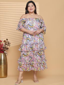 theRebelinme - Plus Size Women Multi-Color Floral Printed A-Line Georgette Dress
