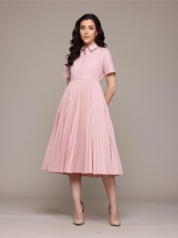 Label Ritu Kumar - Pink Core Pleated Shirt Dress